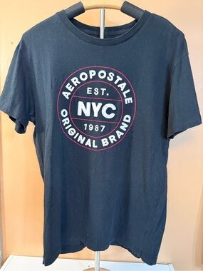 Aeropostale Black Tee with White & Red NYC Crest
